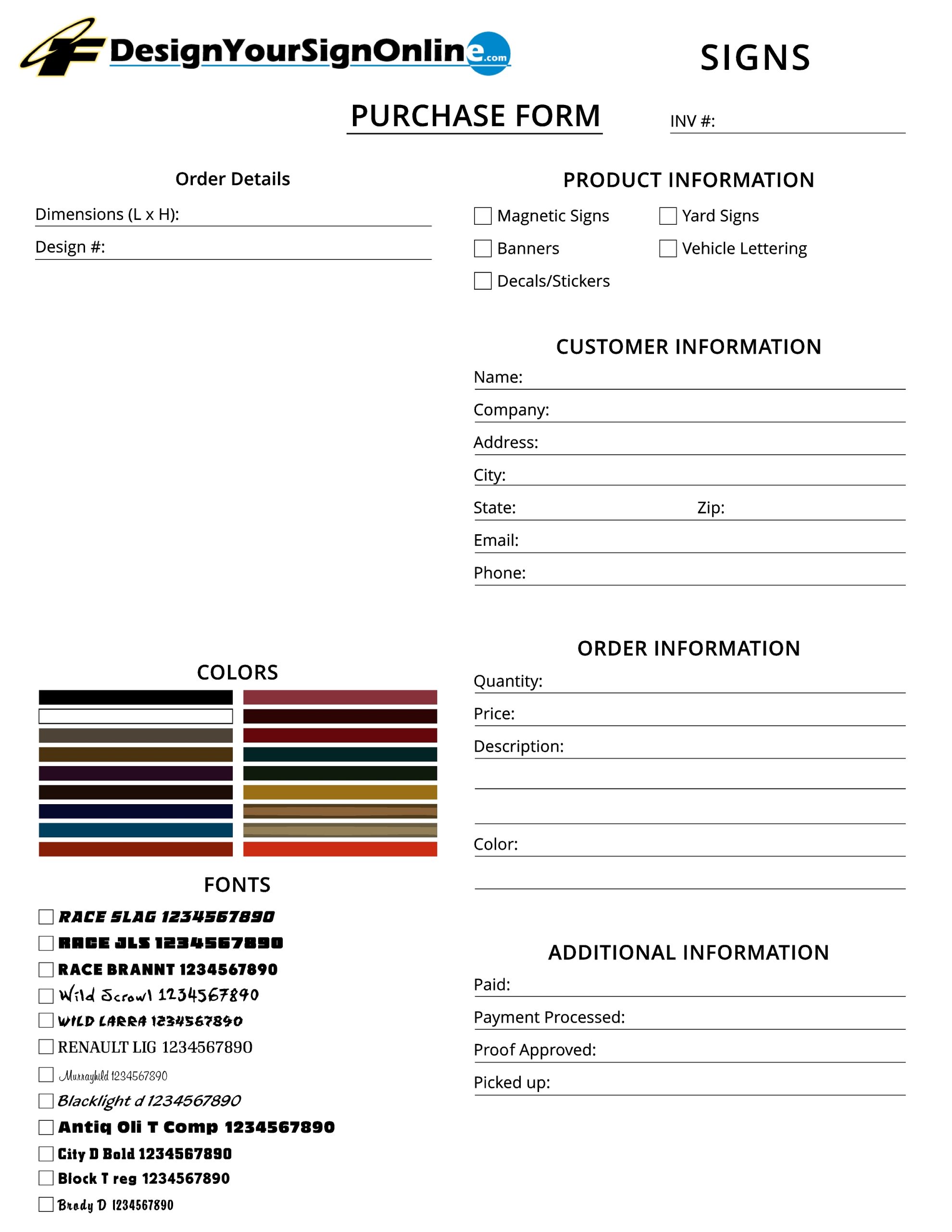 Signs Order Form